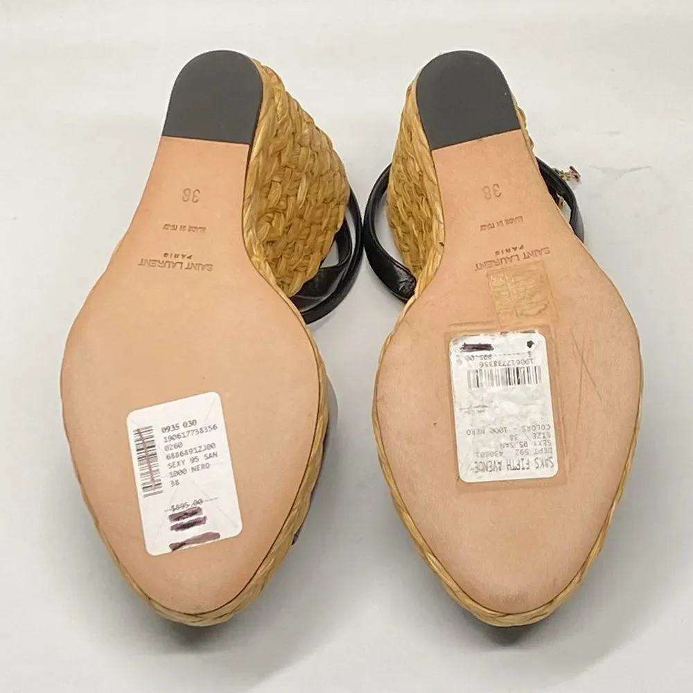 Saint Laurent Paloma 95 leather espadrille wedge sandals size 38